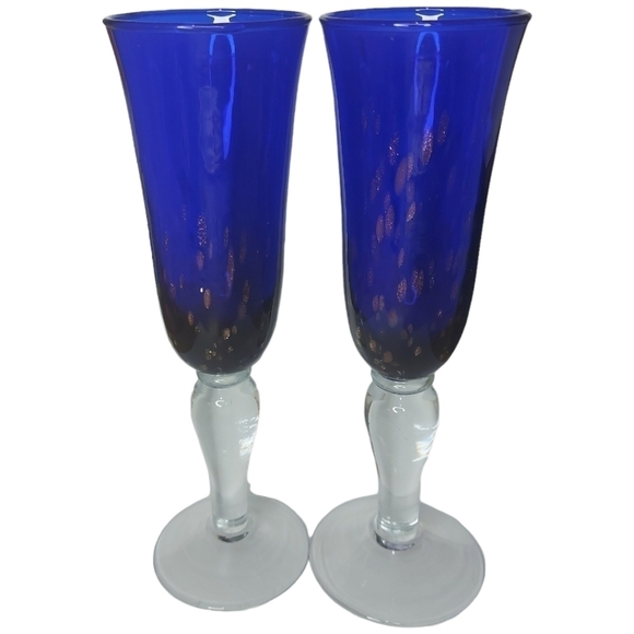Vintage Cobalt Blue Champagne Flutes Set - Picture 2 of 3